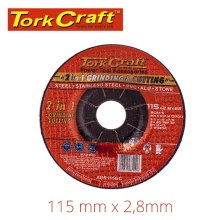 Tork Craft 2 In 1 Grinding & Cutting Disc 115mm X 2.8 X 0.22 Steel/Ss/Pva/Alu/Sto Tork Craft 2 In 1 Grinding & Cutting Disc 115mm X 2.8 X 0.22 Steel/Ss/Pva/Alu/Sto