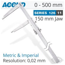 Accud Vernier Caliper Jaw Length 150mm 0-500mm/0-20" Accud Vernier Caliper Jaw Length 150mm 0-500mm/0-20"