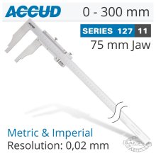 Accud Vernier Caliper Jaw Length 75mm 0-300mm/0-12" Accud Vernier Caliper Jaw Length 75mm 0-300mm/0-12"