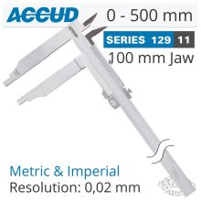 Accud Vernier Caliper Jaw Length 100mm 0-500mm/0-20" Accud Vernier Caliper Jaw Length 100mm 0-500mm/0-20"