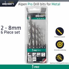 Alpen Hss Pro Drill Bit Set 6 Piece 2 - 8Mm 111806100 Alpen Hss Pro Drill Bit Set 6 Piece 2 - 8Mm 111806100
