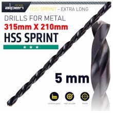Alpen HSS Drill Bit 5mm 315x210mm Extra Long Alpen HSS Drill Bit 5mm 315x210mm Extra Long