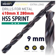 Alpen HSS Drill Bit 9mm 410x280mm Extra Long Alpen HSS Drill Bit 9mm 410x280mm Extra Long