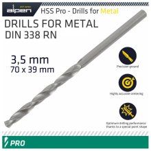 Alpen Pro HSS 3.5mm Drill Din 338 Rn 135 Split Point Plastic Wallet Alpen Pro HSS 3.5mm Drill Din 338 Rn 135 Split Point Plastic Wallet