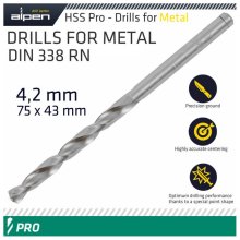 Alpen Pro HSS 4.2mm Drill Din 338 Rn 135 Split Point Plastic Wallet Alpen Pro HSS 4.2mm Drill Din 338 Rn 135 Split Point Plastic Wallet