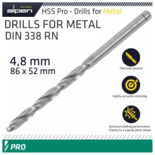 Alpen Pro HSS 4.8mm Drill Din 338 Rn 135 Split Point Plastic Wallet Alpen Pro HSS 4.8mm Drill Din 338 Rn 135 Split Point Plastic Wallet
