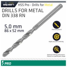 Alpen Pro HSS 5mm Drill Din 338 Rn 135 Split Point Plastic Wallet Alpen Pro HSS 5mm Drill Din 338 Rn 135 Split Point Plastic Wallet