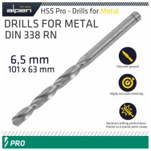 Alpen Pro HSS 6.5mm Drill Din 338 Rn 135 Split Point Plastic Wallet Alpen Pro HSS 6.5mm Drill Din 338 Rn 135 Split Point Plastic Wallet