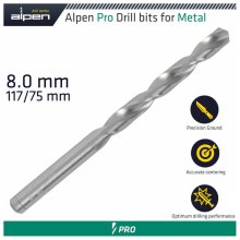 Alpen Pro HSS 8mm Drill Din 338 Rn 135 Split Point Plastic Wallet Alpen Pro HSS 8mm Drill Din 338 Rn 135 Split Point Plastic Wallet