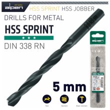 Alpen HSS Sprint Drill Bit 5mm 1/Pack (61505) Alpen HSS Sprint Drill Bit 5mm 1/Pack (61505)