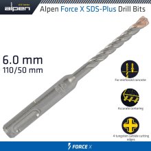 Alpen Force X 6.0 X 110/050 Sds-Plus Drill Bit X4 Cutting Edges Alpen Force X 6.0 X 110/050 Sds-Plus Drill Bit X4 Cutting Edges