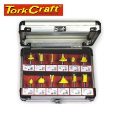 Tork Craft Router Bit Set 12pc Aluminium/Glass Case 1/4 Shank Tork Craft Router Bit Set 12pc Aluminium/Glass Case 1/4 Shank
