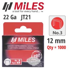 Miles Galvinised Staples 22g Jt21 12mm X 1000pcs Miles No3 Miles Galvinised Staples 22g Jt21 12mm X 1000pcs Miles No3