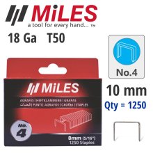 Miles Galvinised Staples 18g T50 10mm X 1250pcs Miles No4 Miles Galvinised Staples 18g T50 10mm X 1250pcs Miles No4