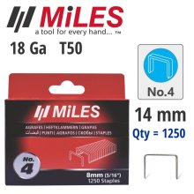 Miles Galvinised Staples 18g T50 14mm X 1250pcs Miles No4 Miles Galvinised Staples 18g T50 14mm X 1250pcs Miles No4