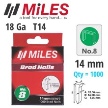 Miles Galvinised Brad Nail T14 18g 14mm X 1000pcs Miles No8 Miles Galvinised Brad Nail T14 18g 14mm X 1000pcs Miles No8