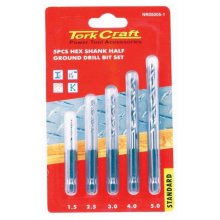 Tork Craft Drill Bit Set 5pcs Half Ground,Polished Hex Shank 1.5/2.5/3/4/5mm Tork Craft Drill Bit Set 5pcs Half Ground,Polished Hex Shank 1.5/2.5/3/4/5mm