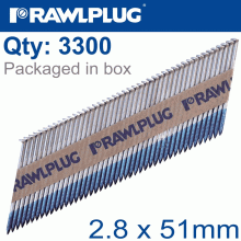 RAWLPLUG Nail Bright Clipped 2.8Mmx51Mm X3300-Box Paper Collated 0 Mic RAWLPLUG Nail Bright Clipped 2.8Mmx51Mm X3300-Box Paper Collated 0 Mic