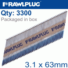 RAWLPLUG Nail Silver Galv Clipped 3.1Mmx63Mm X3300-Box Paper Collated 10Mic RAWLPLUG Nail Silver Galv Clipped 3.1Mmx63Mm X3300-Box Paper Collated 10Mic
