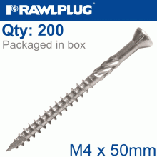 RAWLPLUG R-Dsx Screws M4 X 50X30 A2 Ss X200-Box RAWLPLUG R-Dsx Screws M4 X 50X30 A2 Ss X200-Box