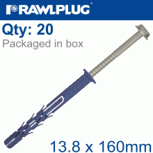 RAWLPLUG Nyl Frame Fixing Zp + Collar Hex Screw 13.8Mmx160Mm X20 -Box RAWLPLUG Nyl Frame Fixing Zp + Collar Hex Screw 13.8Mmx160Mm X20 -Box