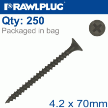 RAWLPLUG Drywall Screw Fine Thread 4.2Mmx70Mm X250-Box RAWLPLUG Drywall Screw Fine Thread 4.2Mmx70Mm X250-Box
