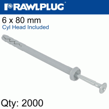 RAWLPLUG Nyl Hammer-In Fixing 6X80Mm+ Cyl Head X2000 Per Box RAWLPLUG Nyl Hammer-In Fixing 6X80Mm+ Cyl Head X2000 Per Box