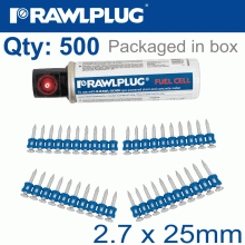 RAWLPLUG Pins For Concrete 2.7Mmx25Mm X500 Per Box + 1 Fuel Cell RAWLPLUG Pins For Concrete 2.7Mmx25Mm X500 Per Box + 1 Fuel Cell