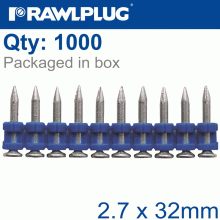 RAWLPLUG Pins For Concrete 2.7Mmx32Mm X1000 Per Box + 1 Fuel Cell RAWLPLUG Pins For Concrete 2.7Mmx32Mm X1000 Per Box + 1 Fuel Cell