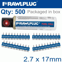 RAWLPLUG Pins For Concrete 2.7Mmx17Mm X500 Per Box + 1 Fuel Cell RAWLPLUG Pins For Concrete 2.7Mmx17Mm X500 Per Box + 1 Fuel Cell