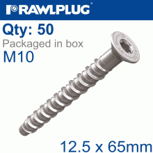 RAWLPLUG Concrete Screwbolt M10 12.5X65Mm Csk Head Zinc Box Of 50 RAWLPLUG Concrete Screwbolt M10 12.5X65Mm Csk Head Zinc Box Of 50