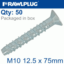 RAWLPLUG Concrete Screwbolt M10 12.5X75Mm Csk Head Zinc Box Of 50 RAWLPLUG Concrete Screwbolt M10 12.5X75Mm Csk Head Zinc Box Of 50
