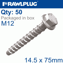 RAWLPLUG Concrete Screwbolt M12 14.5X75Mm Hex Head With Flange Galv Box Of 50 RAWLPLUG Concrete Screwbolt M12 14.5X75Mm Hex Head With Flange Galv Box Of 50