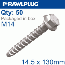 RAWLPLUG Concrete Screw Bolt M14.5X130Mm Hex Head Zinc Plated 50/Box RAWLPLUG Concrete Screw Bolt M14.5X130Mm Hex Head Zinc Plated 50/Box