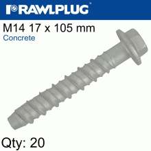 RAWLPLUG Concrete Screwbolt M14 17X105Mm Hex Flange Zinc Fl X20-Box RAWLPLUG Concrete Screwbolt M14 17X105Mm Hex Flange Zinc Fl X20-Box