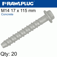 RAWLPLUG Concrete Screwbolt M14 17X115Mm Hex Flange Zinc Fl X20-Box RAWLPLUG Concrete Screwbolt M14 17X115Mm Hex Flange Zinc Fl X20-Box