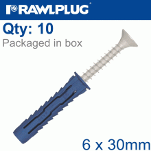 RAWLPLUG Universal Nyl Plug 6X30Mm Plug And Hook X10 -Bag