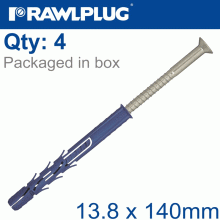 RAWLPLUG Nyl Frame Fixing Zp + Collar Hex Screw 13.8Mmx140Mm X4 -Bag RAWLPLUG Nyl Frame Fixing Zp + Collar Hex Screw 13.8Mmx140Mm X4 -Bag
