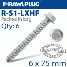 RAWLPLUG Concrete Screw Bolt 7.5X75Mm R-Lx Hex + Flange X6 -Bag RAWLPLUG Concrete Screw Bolt 7.5X75Mm R-Lx Hex + Flange X6 -Bag