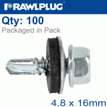 RAWLPLUG Self Drilling Screws 4,8X16Mm With Washer T14, 100Pcs RAWLPLUG Self Drilling Screws 4,8X16Mm With Washer T14, 100Pcs