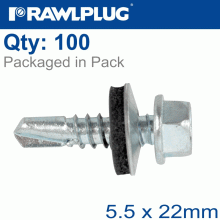 RAWLPLUG Self Drilling Screws 5,5X22Mm With Washer T14, 100Pcs RAWLPLUG Self Drilling Screws 5,5X22Mm With Washer T14, 100Pcs
