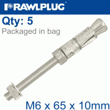 RAWLPLUG Projecting Bolt M6X65X10Mm X5 -Bag RAWLPLUG Projecting Bolt M6X65X10Mm X5 -Bag