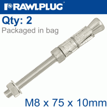 RAWLPLUG Projecting Bolt M8X75X10Mm X2 -Bag RAWLPLUG Projecting Bolt M8X75X10Mm X2 -Bag