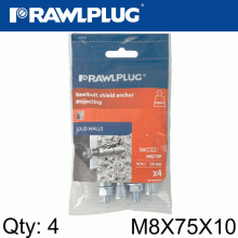 RAWLPLUG Projecting Bolt M8X75X10Mm X4 -Bag RAWLPLUG Projecting Bolt M8X75X10Mm X4 -Bag
