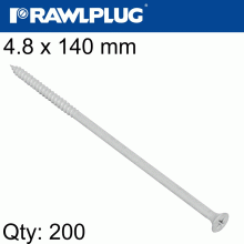 RAWLPLUG Screw 4.8X140Mm Ph2 Zinc Flake X200-Box RAWLPLUG Screw 4.8X140Mm Ph2 Zinc Flake X200-Box