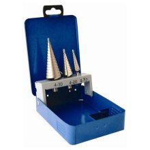 Tork Craft Step Drill Set 3 Pce HSS In Steel Case Tork Craft Step Drill Set 3 Pce HSS In Steel Case