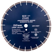 Tork Craft Diamond Blade 350x25.4mm Green / New Concrete Laser Welded Segmented