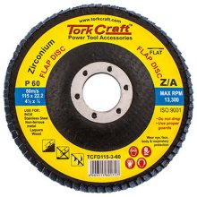 Tork Craft Flap Disc Zirconium 115mm 60 Grit Flat Tork Craft Flap Disc Zirconium 115mm 60 Grit Flat