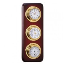Anvi Barometer, Thermometer, Hygrometer, Clock - Brass, Dark Wood - Rectangular Anvi Barometer, Thermometer, Hygrometer, Clock - Brass, Dark Wood - Rectangular